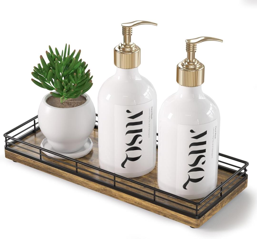 Rustic Bathroom Toilet Tank Tray, 11.2" Wood Toilet Paper Storage Basket Back of Toilet Basket Organizer, Vanity Tray for Perfume Makeup Candle Kitchen Counter Coffee Table Decor (11" x 4.3" x 1.5")