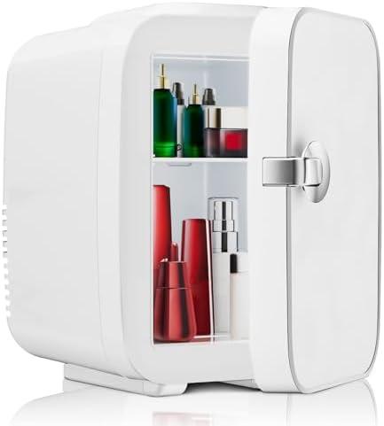 Sweetcrispy Mini Fridge, Portable Small Refrigerator 4L/6 Can Cooler & Warmer Compact Fridges for SkinCare, Food and Drinks, Bedroom, Dorm, Car, Office, White