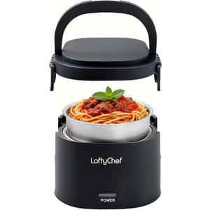 Portable 20-Ounce Electric Heated Lunch Box, 2.5-Cup Food Warmer for Travel & Office, Leak-Proof Silicone-Sealed Lid, Foldable Handle, Ideal for Soup, Chili & Leftovers, Black
