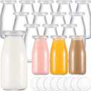 Zubebe 12 Pack Glass Milk Bottles Clear Party Bottles with Lids Glass Juice Jars Reusable Small Milk Jars Vintage Breakfast Shake Containers for Baby Shower Birthday Party Favors (6 oz)