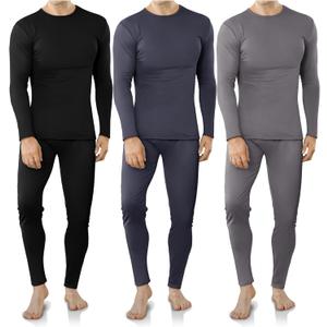VZV 3 Set Thermal Underwear for Men Fleece Lined Long Johns Mens Thermals Top and Bottom Set Base Layer for Cold Weather (Medium, Black, Charcoal Grey, Grey)