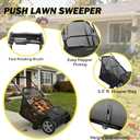 Push Lawn Sweeper, 21-Inch Width, 3.5 Cu. Ft. Hopper Capacity, 4 Spinning Brushes, Adjustable Height, Durable Steel Frame with Rubber Wheels, Black