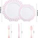COLOSUS 150pcs Disposable Pink and White Stripped Plastic Plates and Silverware set, Light Pink Dinner/Dessert Plates silverware serve 30guests for Easter Day, Wedding Party and Daily use.