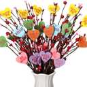 6 Pcs Conversation Heart Candy Picks Decorations Valentines Day Gifts Candy Heart Berry for Tree Vase Artificial Valentines Fake Flowers Wedding Anniversary Home Office Desk Table Decor