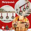 Dingion 8 Pcs 9.8" Small Christmas Cabinets Wreaths Mini Wreaths for Kitchen Window Chair Backs with Ribbon Bell Artificial Greenery for Farmhouse Holiday Decoration(Velvet,Classic,Deep Red)