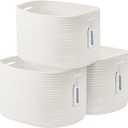 ECDYQXVU Cotton Rope Storage Basket, 15x10x9 Inches, Woven Basket for Shelves, Clothes, Towels, Books, and Laundry, White (3 Pack)