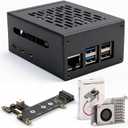Premium Metal Case with PCIe NVMe Hat and Low Noise Bearing System Fan&Heatsinks Cambo for Raspberry Pi 5 (8GB or 16GB RAM)