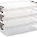 Citylife 3 PCS Plastic Storage Bins with Latching Lids Portable Project Case Clear File Box Stackable Storage Containers for Organizing A4 Paper, Photo, Document, Scrapbook (3 PCS-14.65" x 10.43" x 2.87", White)