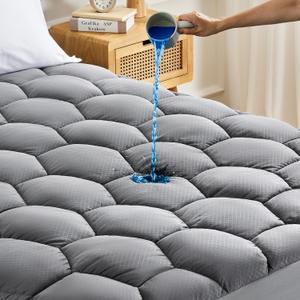 Sonive Waterproof Mattress Protector,Queen Mattress Topper with Deep Pocket up to 21'',Quilted Fitted Waterproof Mattress Pad,Ultra Soft & Supportive, Durable & Easy Care, Oeko-Tex Certified Grey (Gray)