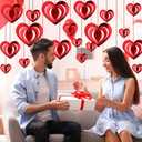 2 x 32 Pcs Valentines Day Hanging Hearts Decorations 3D Heart Hanging Decoration, red Heart Ornament for Valentine Day Wedding Anniversary Engagement Romantic Decorations Special Night Party Supplies