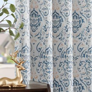 jinchan Blackout Curtains for Bedroom, Damask Patterned Curtains 63 Inch Length for Living Room, Vintage Medallion Drapes, Thermal Insulated Rod Pocket Back Tab Window Treatments, 2 Panels Blue