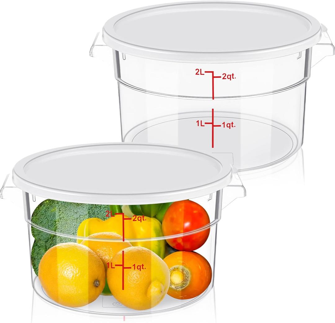 Ziliny 2 Pcs Dough Proofing Bucket with Lid, Round Food Storage Container 2 Qt Dough Bucket Clear Translucent Containers with Red Scale(White)