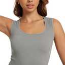 ODODOS Seamless Square Neck Tank for Women Ribbed Soft Sleeveless Longline Crop Tops X
