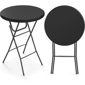 Real Relax 32in Folding Table Bar Height, HDPE Matrial and 350lb Weight Capacity for Patio, Backyard, Dining Room, Events w/Thick Table Top, Metal Frame, Locking Legs, Black