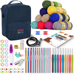 MOMOTOYS Beginner Crochet Kit for Kids & Adults 63 PCS Starter Set with 20 Yarn Skeins, Crochet Hooks, Bag, Book, Crochet Needles & Accessories Crochet Kit for Beginners MOMOTOYS Beginner Crochet Kit for Kids & Adults 63 PCS Starter Set with 20 Yarn Skeins, Crochet Hooks, Bag, Book, Crochet Needles & Accessories Crochet Kit for Beginners