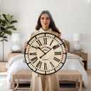 EMAX HOME Rustic Farmhouse Wall Clock 24 Inch, Vintage Oldtown London Wooden Large Clock with Silent Tick, for Bedroom, Office, Kitchen, Indoor Home Decoration