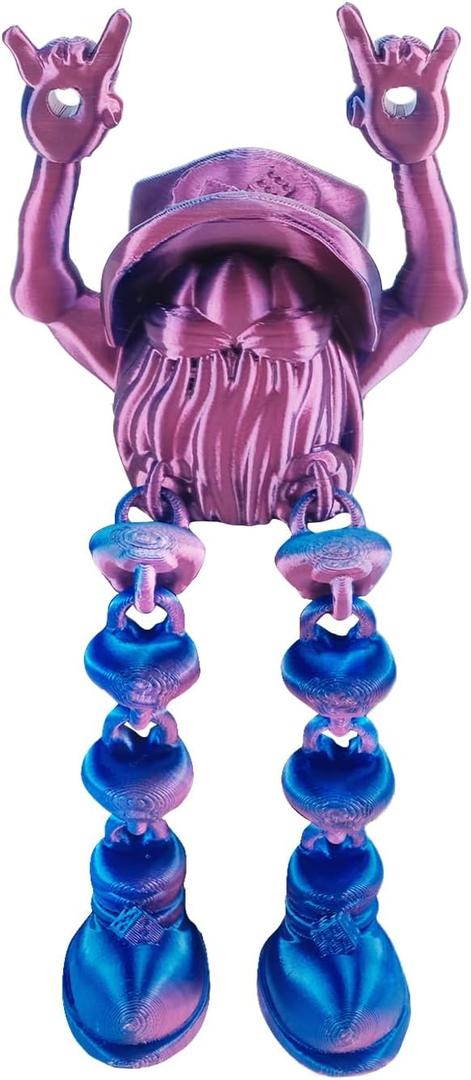 3D Printed Articulated Gnome Figurine - Hip-Hop Rock Hand Gesture, Movable Chain Joints, Gradient Pink-Orange - Christmas Decor & Fun Desk Toy