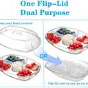 DEAYOU Ice Serving Tray for Party Food, Chilled Serving Platter Dish with 4 Compartments, 15" Flip-Lid Divided Serving Bowl for Appetizers, Fruits, Vegetables, Salads, Shrimp Cocktail, 2 Layers
