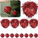 Syhood 12 Pcs Christmas Ball Ornaments Glitter Pinecone Balls Xmas Tree Decoration Hanging Pinecone Ornaments Rustic Pine Cones for Xmas Winter Party Holiday Wedding Home Decorations(Red)