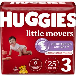 Huggies Size 3 Diapers, Little Movers Baby Diapers, Size 3 (16-28 lbs), 25 Count