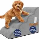PAWZY Dog Stairs for Bed & Couch, 4-Step Foam Pet Steps 20 High for Small Dogs & Cats up to 60 lbs, Wide Non-Slip Stairs, Waterproof Washable Zipper Cover, No Assembly, Grey (Gray)