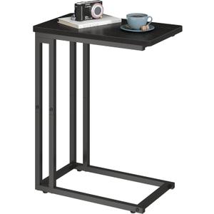 Yusong C Shaped End Table - Slide Under Sofa Couch Bed, Small Table for Small Spaces, Skinny Overbed, Coffee Drink Snack Table for Living Room, Black Oak (Length 16.5)