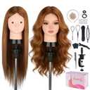 Beauty Star Mannequin Head with 80% Real Human Hair, Manikin Doll Head for Hair Styling, Cosmetology Makeup Hairdressing Training Practice Head with Clamp Stand and DIY Hair Styling Braiding Set (23.5 Inch (Pack of 1), Light Brown)