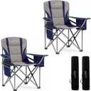FAIR WIND Fully Padded Oversized Camping Chair for Adults Heavy Duty Folding Lawn Chair with Adjustable Lumbar Support, Cooler Bag & Cup Holder for Outdoor, Sports, Beach - Support 500LBS, 2 Pack
