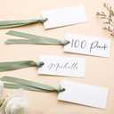 100 Pcs Name Place Cards for Table Setting Blank Wedding Place Cards with Satin Ribbon 1.57 x 3.54 Inch Hanging Gift Tags for Wedding Dinner Banquet Party Table Setting Supplies (Sage Green)