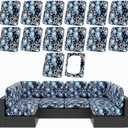 hyha 14Pcs Patio Cushion Covers, Stretch Outdoor Couch Cushion Covers, Washable Outdoor Chair/Sofa Slipcovers for Patio Furniture Cushions Protector with Elastic Bottom(Bluebell,Cover Only)