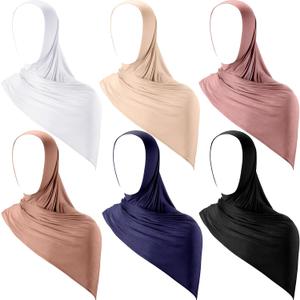 Handepo 6 Pcs Instant Jersey Hijab for Women Muslim Head Scarf Lightweight Long Soft Hijab Shawl Stretch Scarf Wrap (Multicolor)