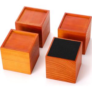 4 Inch Solid Wood Bed Furniture Risers Set of 4, Light Brown Square Heavy Duty Couch Lifters Brown Wooden Furniture Risers Blocks for Bed Frame, Sofa, Chair, Table, Cabinet, and More