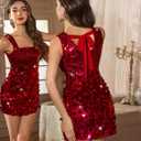 Wedtrend Sequin Dress for Women Short Sparkly Dresses 80s Disco Party Dress Cocktail Glitter Homecoming Dresses for Teens (Red, XL)