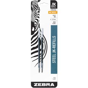 Zebra Pen G-301 Stainless Steel Pen JK-Refill, Med Point, 0.7mm, Blue Ink, 2-Count