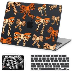 AKIT Compatible with MacBook Air 13 inch Case M5 2026 2025-2022 M4 M3 M2 A3449 A3240 A3113 A2681, Unique Hard Shell Laptop Case+Screen Protector+Keyboard Cover for MacBook Air 13.6 inch, Leopard Bow
