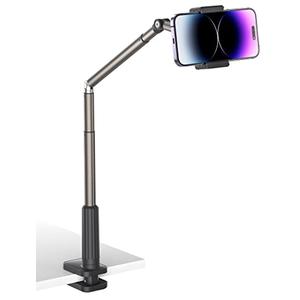 JSAUX Phone Holder for Desk and Bed Compatible with iPhone 16 15 14 13 12 Overhead Phone Mount Gooseneck Phone Stand Flexible 360 Lazy Long Arm Clamp Clip for Table Bedside [1-Pack, Black]