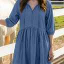 Dokotoo Denim Dress for Women Short Puff Sleeve V Neck Solid Babydoll Jean Dresses (Green, L)