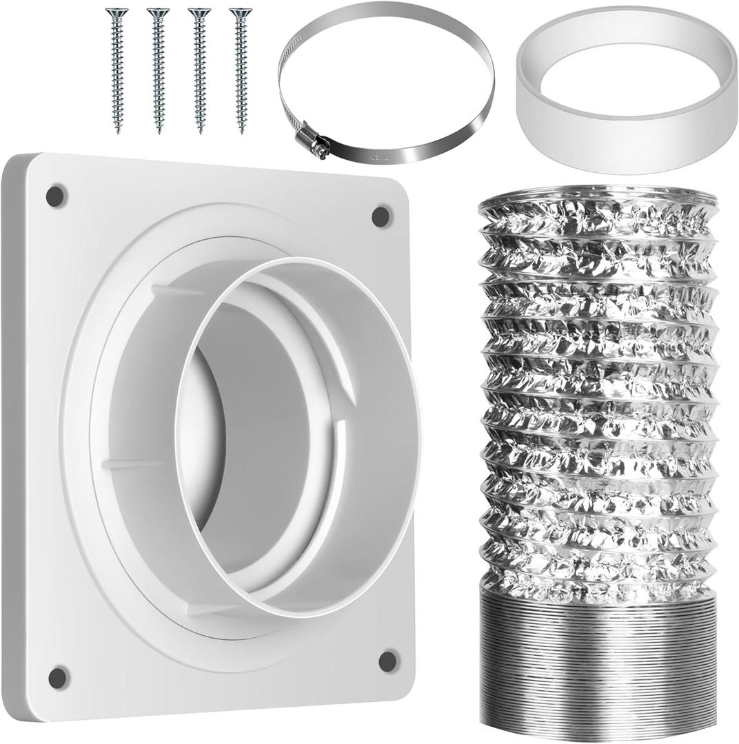 PATIKIL 4 Inch Dryer Vent Hose Kit, Dryer Vent Wall Plate Adapter Connector Quick Connect Cover Clamps for Indoor Dryer Hose Systems, White