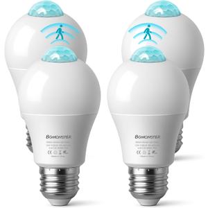 4-Pack Motion Sensor Light Bulbs, 12W(100W Equivalent) E26 A19 Security LED Bulb Outdoor/Indoor, Motion Activated Dusk to Dawn Bulb(Energy Efficient) for Front Porch, Garage, Basement, Hallway, Stairs