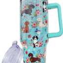 Dachshund Gifts for Women, 40 oz Dachshund Tumbler with Handle and Straw, Reusable Stainless Steel Dog Tumbler with Leak Proof Lid (Cyan)