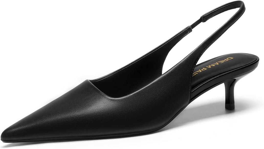 DREAM PAIRS Women's Kitten Heels Slingback Low Closed Toe Comfortable Pumps Pointed Toe Wedding Party Elegant Dress Shoes,Size 5.5,Black-Pu,SDPU25093W