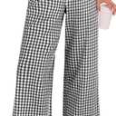 ANRABESS Women Striped Gingham Palazzo Cropped Pants Wide Leg Pajama Lounge Pants Plaid PJ Bottoms Cute Trousers with Pockets (Small, Black White Plaid)