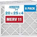 Aerostar 20x25x4 MERV 11 - 6 Count - Pleated HVAC, Furnace & Air Conditioner Filters - Removes Dust, Cold & Flu Germs, Lint, Mold, Pet Dander, Allergy-Causing Pollen, Smog & Smoke