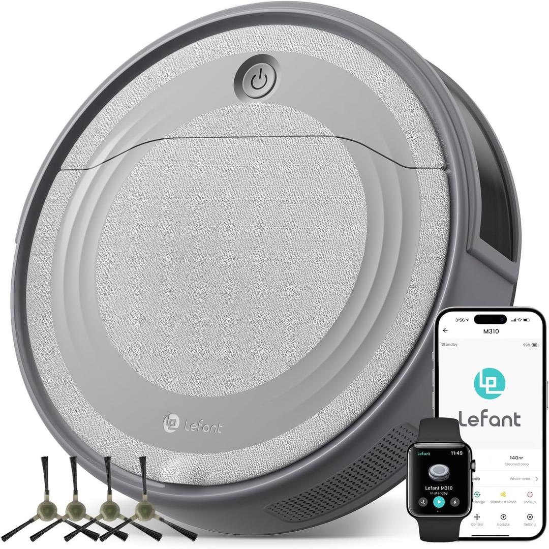 Lefant M310 Robot Vacuum Cleaner– 4500Pa Suction, Ultra-Slim & Quiet, PreciSense Obstacle Avoidance, WiFi/ App/ Voice Control, 160-Min Runtime, Self-Charging – Ideal for Pet Hair & Hard Floors (Gray)