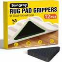 Songrey Rug Tape Rug Corner Grippers 12PCS, Reusable Double-Sided Carpet Tape to Hold Area Rugs Down, Non Slip Rug Pads Gripper for Hardwood Floors No Damage (Black)