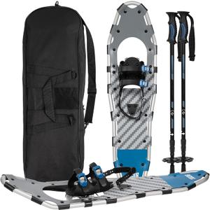 G2 30/36 Inches Light Weight Snowshoes Set with Trekking Poles, Anti-Slip Sole, Fast Ratchet Binding, for Women Men Youth (Blue/Green)