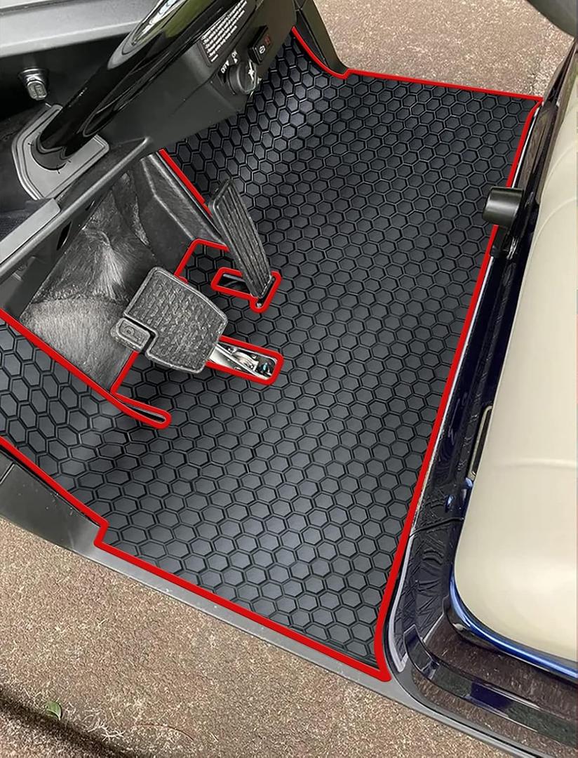 Golf Cart Floor Liner Mat Full Coverage Custom Fit for Yamaha Drive 2 Models Only (2017 2018 2019 2020 2021 2022 2023 2024) & UMAX Rally (Red Trim)