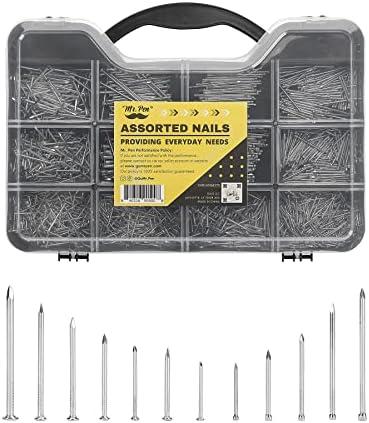 Mr. Pen- Nail Assortment Kit, 1500 Pcs, Assorted 12 Sizes Brad Head and Flat Head Nails, Small Nails for Hanging Pictures Bulk