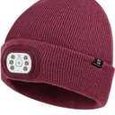 LED Beanie with Light, 3 Adjustable Modes Headlamp Beanie Hat, Removable Rechargeable USB with Night Strobing for Outdoor Running, Camping, Hiking, Fishing, Christmas Gift for Men Women, Wine