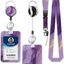 Pswunumo ID Badge Holder Marble Texture Badge Holder with Lanyard Purple and Gold Marble Badge Holder for Workplaces Events Schools